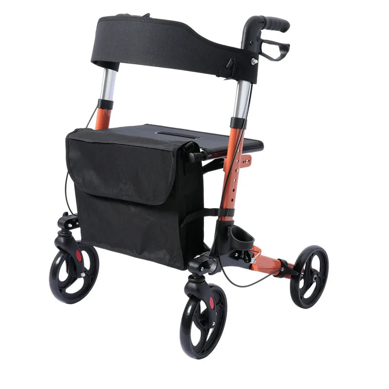 Upgraded Aluminum Foldable Rollator Walker with Seat – Adjustable Height Mobility Aid & Walking Support Cart