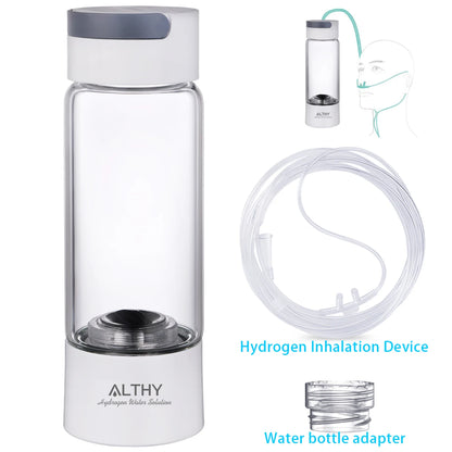 ALTHY Premium Hydrogen Water Generator Bottle – Glass Cup Body, 6000 PPB SPE-PEM Dual Chamber H₂ Ionizer
