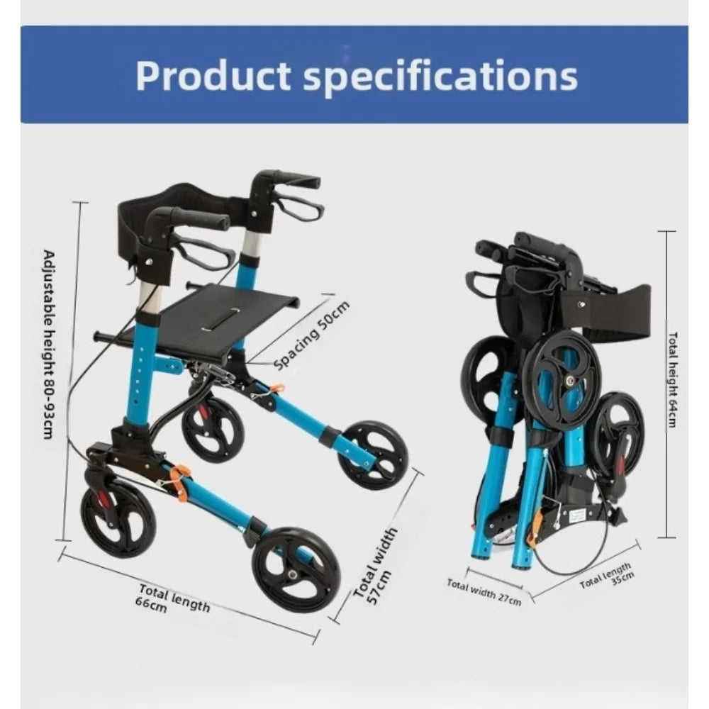 Upgraded Aluminum Foldable Rollator Walker with Seat – Adjustable Height Mobility Aid & Walking Support Cart