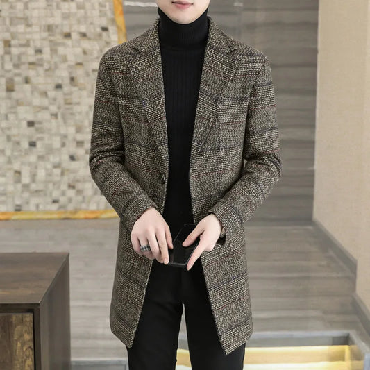 Men's Plaid Wool Trench Coat