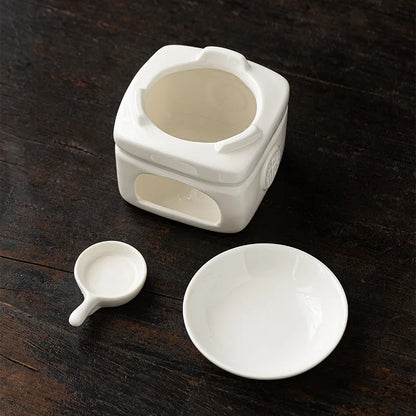 White Ceramic Essential Oil & Candle Warmer Set – Aromatherapy for Home & Office