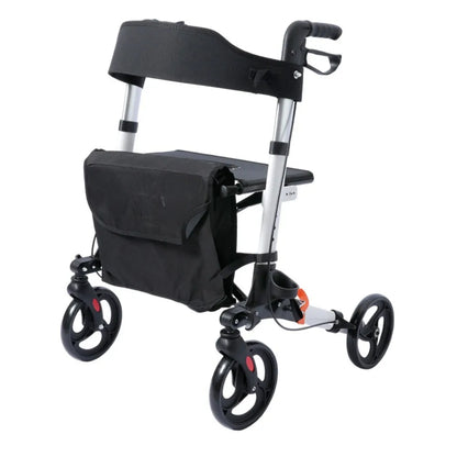 Upgraded Aluminum Foldable Rollator Walker with Seat – Adjustable Height Mobility Aid & Walking Support Cart