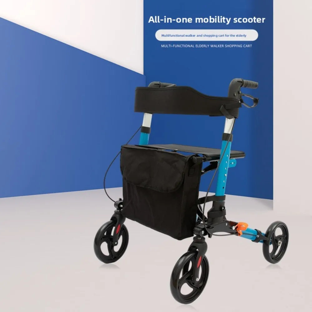 Upgraded Aluminum Foldable Rollator Walker with Seat – Adjustable Height Mobility Aid & Walking Support Cart