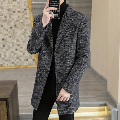 Men's Plaid Wool Trench Coat