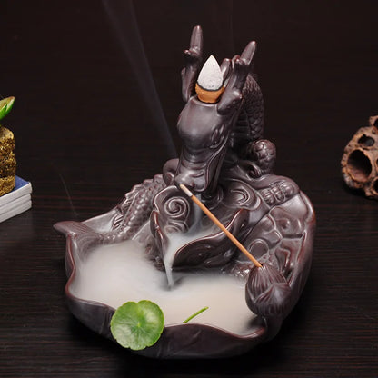 Large Dragon Backflow Incense Burner – Ceramic Waterfall Sandalwood Holder