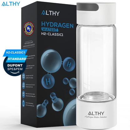 ALTHY Premium Hydrogen Water Generator Bottle – Glass Cup Body, 6000 PPB SPE-PEM Dual Chamber H₂ Ionizer