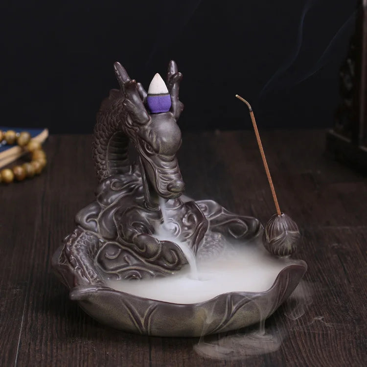 Large Dragon Backflow Incense Burner – Ceramic Waterfall Sandalwood Holder
