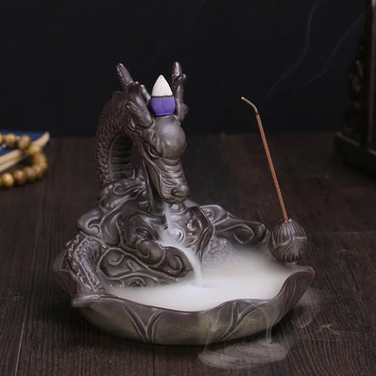 Large Dragon Backflow Incense Burner – Ceramic Waterfall Sandalwood Holder