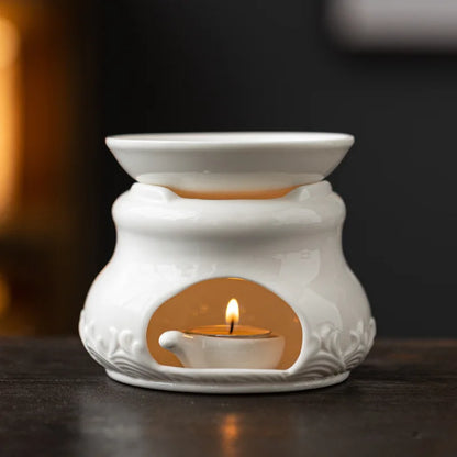 White Ceramic Essential Oil & Candle Warmer Set – Aromatherapy for Home & Office