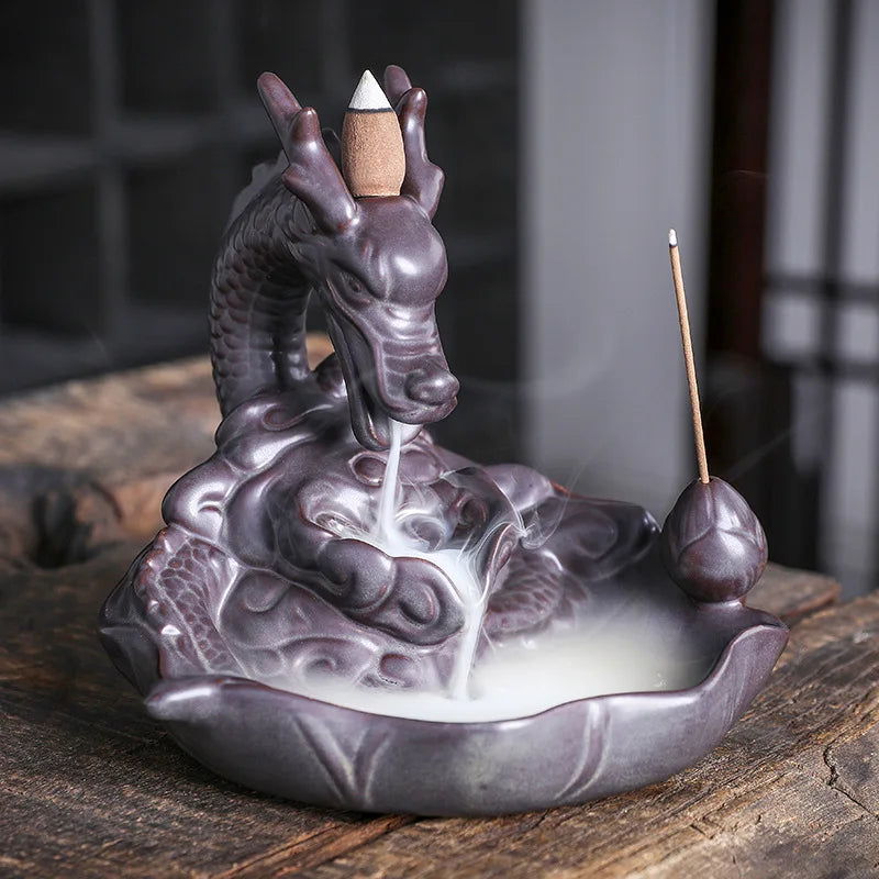 Large Dragon Backflow Incense Burner – Ceramic Waterfall Sandalwood Holder