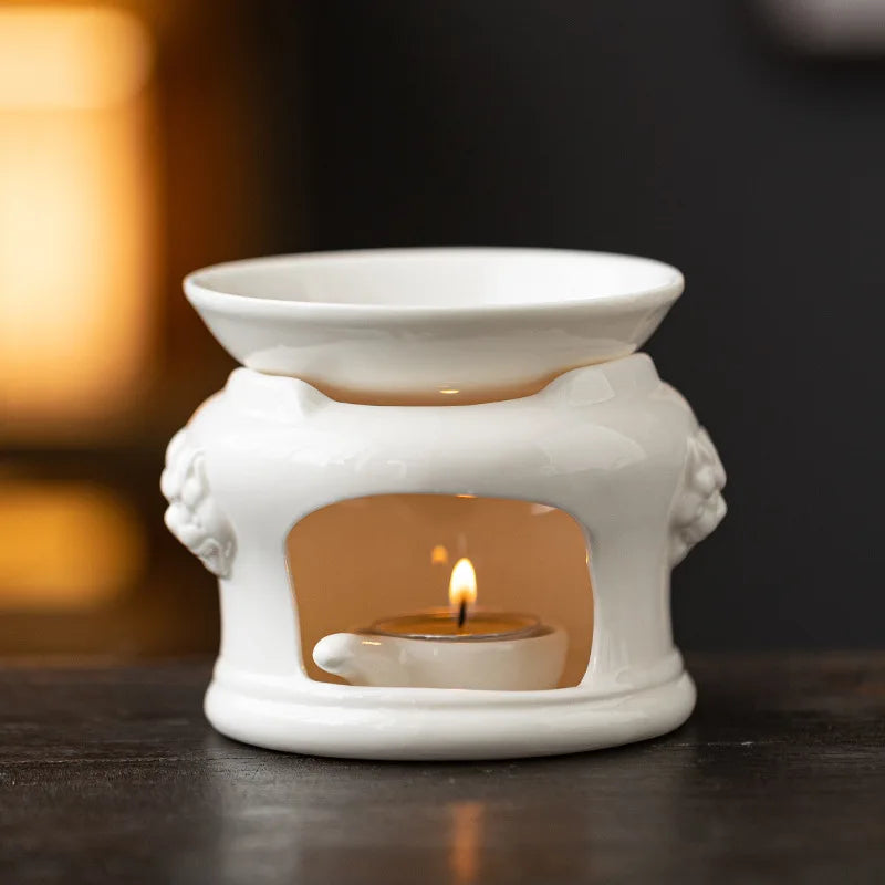 White Ceramic Essential Oil & Candle Warmer Set – Aromatherapy for Home & Office