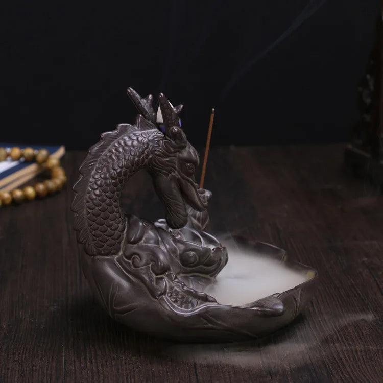 Large Dragon Backflow Incense Burner – Ceramic Waterfall Sandalwood Holder