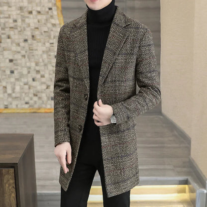 Men's Plaid Wool Trench Coat