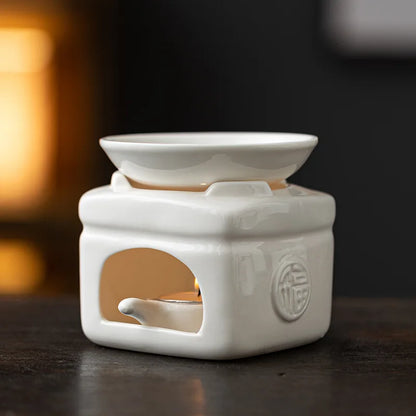 White Ceramic Essential Oil & Candle Warmer Set – Aromatherapy for Home & Office