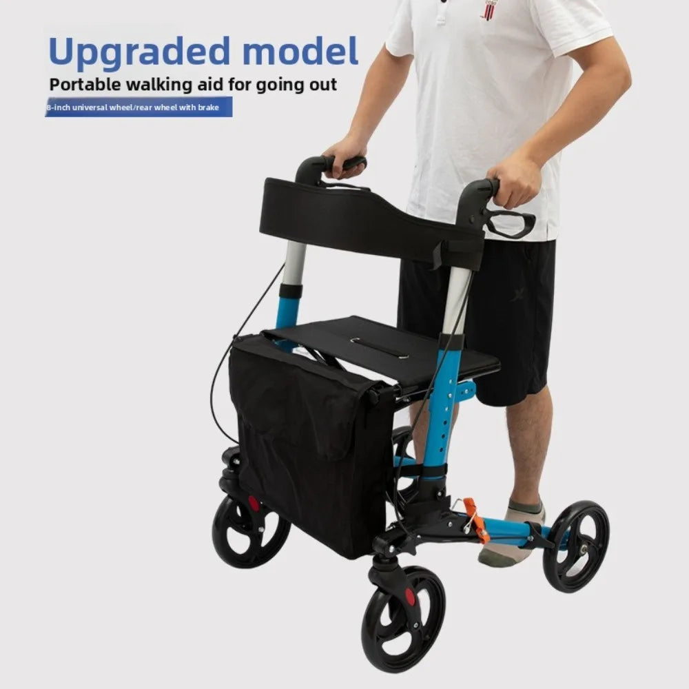 Upgraded Aluminum Foldable Rollator Walker with Seat – Adjustable Height Mobility Aid & Walking Support Cart