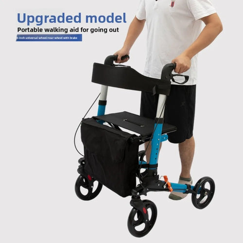 Upgraded Aluminum Foldable Rollator Walker with Seat – Adjustable Height Mobility Aid & Walking Support Cart