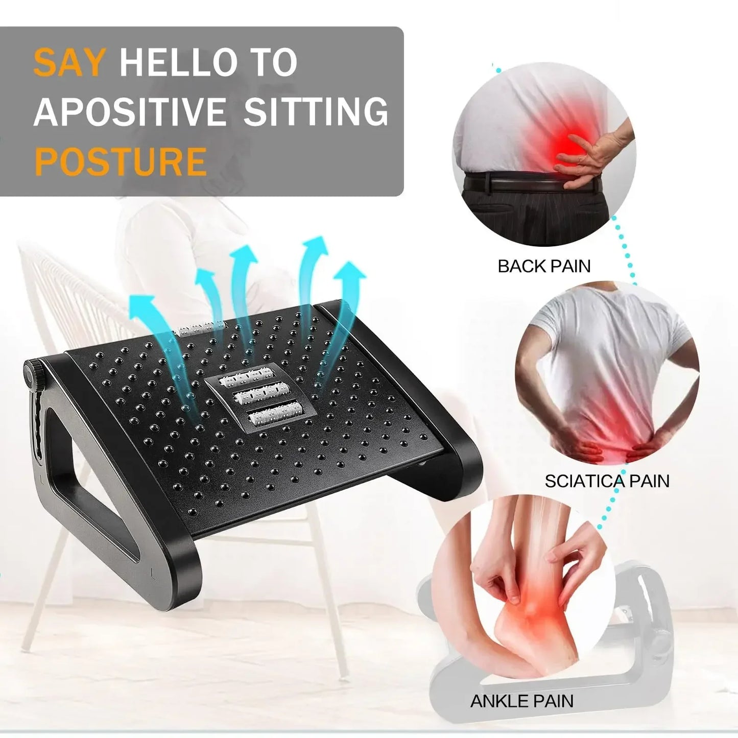 Adjustable Under Desk Foot Rest – Ergonomic Foot Stool with Massage Support for Leg Comfort, Posture & Pressure Relief