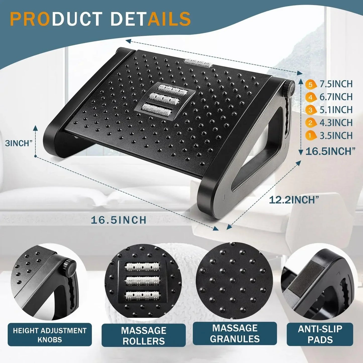 Adjustable Under Desk Foot Rest – Ergonomic Foot Stool with Massage Support for Leg Comfort, Posture & Pressure Relief