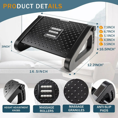 Adjustable Under Desk Foot Rest – Ergonomic Foot Stool with Massage Support for Leg Comfort, Posture & Pressure Relief