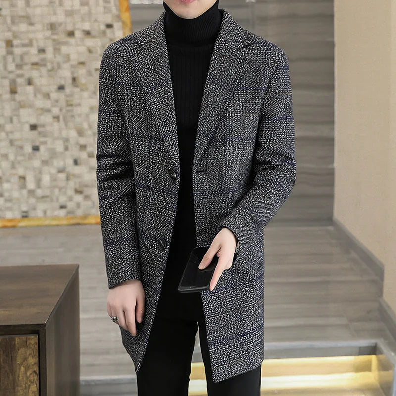 Men's Plaid Wool Trench Coat