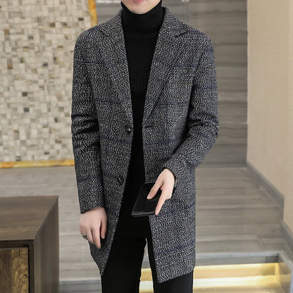 Men's Plaid Wool Trench Coat