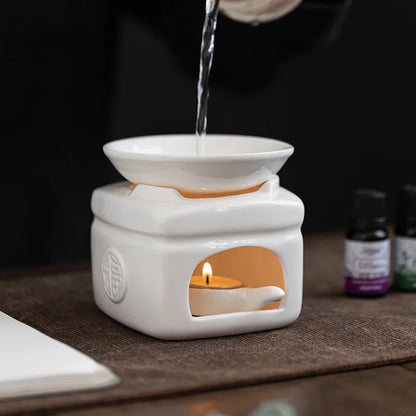 White Ceramic Essential Oil & Candle Warmer Set – Aromatherapy for Home & Office