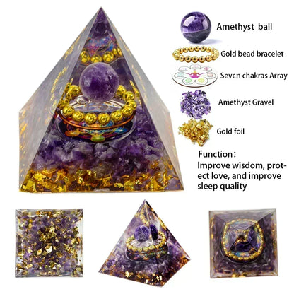 Natural Crystal Healing Pyramid – Peridot & Amethyst Reiki Energy Decor