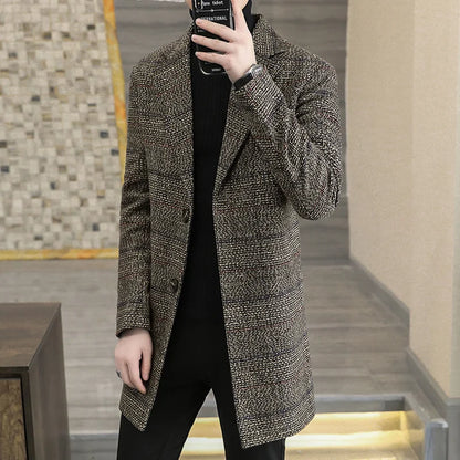 Men's Plaid Wool Trench Coat