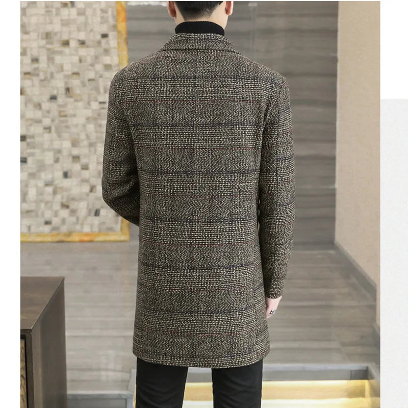 Men's Plaid Wool Trench Coat