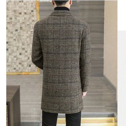 Men's Plaid Wool Trench Coat