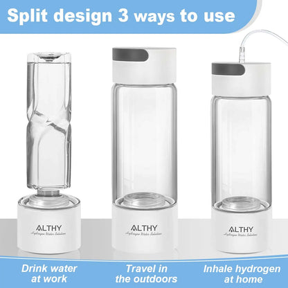 ALTHY Premium Hydrogen Water Generator Bottle – Glass Cup Body, 6000 PPB SPE-PEM Dual Chamber H₂ Ionizer